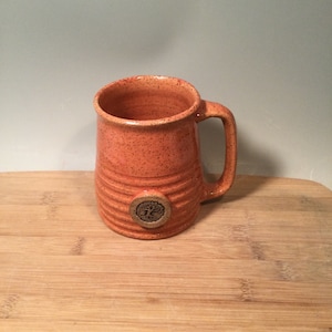 Tree of Life Mug: Coral Orange Stamped Ceramic Coffee Mug (16 oz)