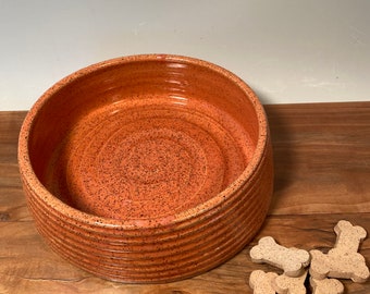 Large Pet dish - large bowl minimalist - Coral orange Pottery dog bowl - Ceramic pet bowl - farmhouse style - stoneware - pets - feeding