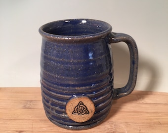 Celtic Triskele knot Mug - cobalt blue -16 oz -Ready to ship-Irish stamp-modern coffee mug - Made To Order- ceramics - pottery - stoneware