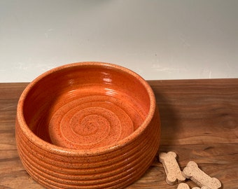 Medium Pet dish - dog bowl with Dog bones- coral orange Pottery dog bowl - Ceramic pet bowl - farmhouse style - stoneware - pets - feeding