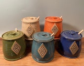 Made To Order - Custom Honey Pot - Honey Jar - with Wooden Dipper Stick - Kitchen Storage - Choose your Color