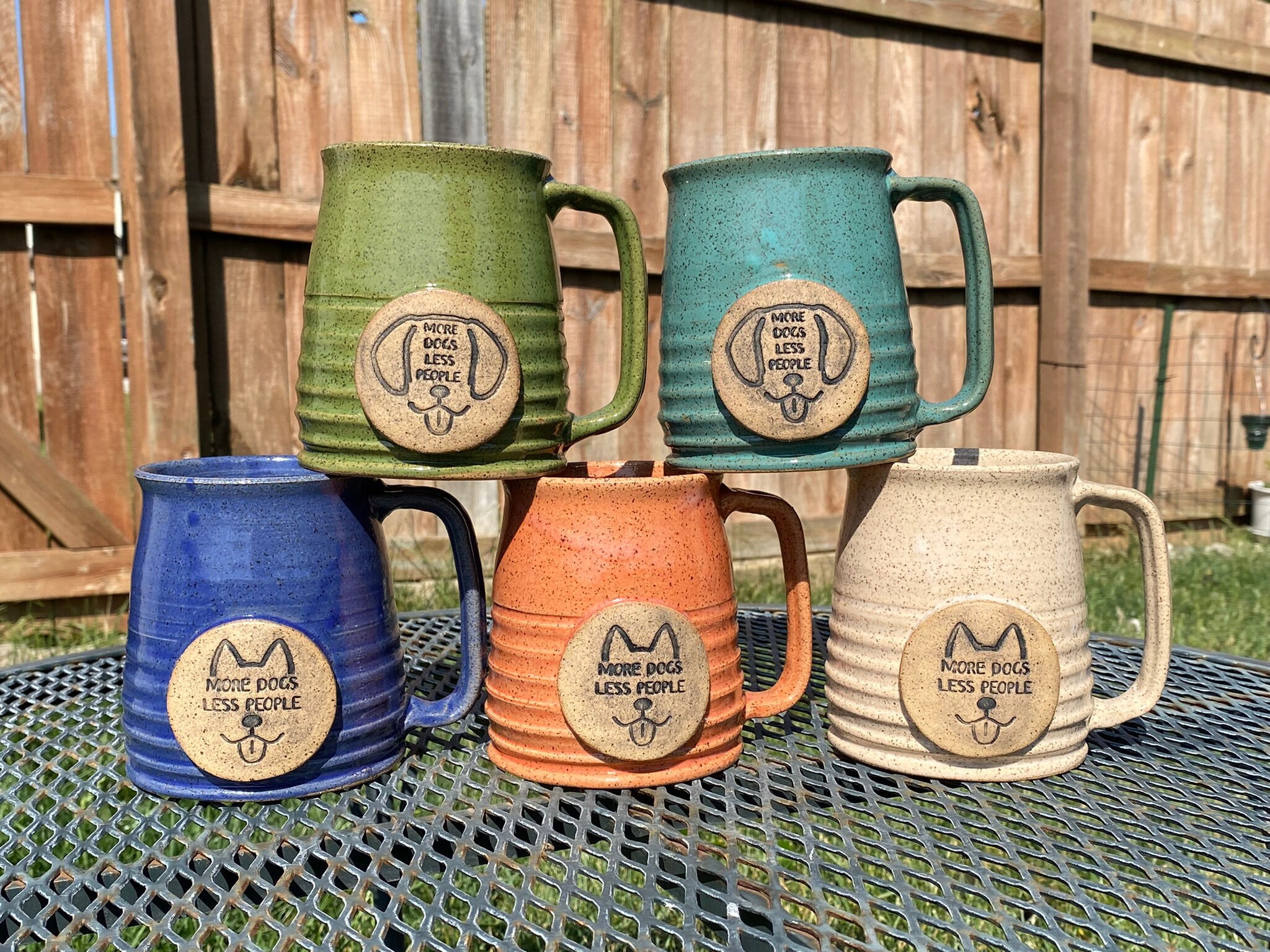 Dog Lover Coffee Mug: "More Dogs Less People" Pottery Mug (16 oz)