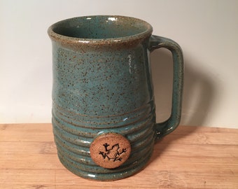 Frog Coffee Mug -Aqua turquoise-16 oz-ready to ship -Frog Stamp  -modern mug -Made To Order-ceramics -pottery - stoneware