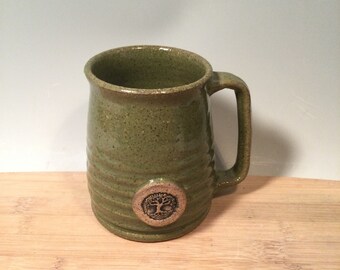 Tree of Life Mug -avocado green- 16 oz -Ready to ship -Tree lover stamp-modern coffee mug - Made To Order- ceramics - pottery - stoneware