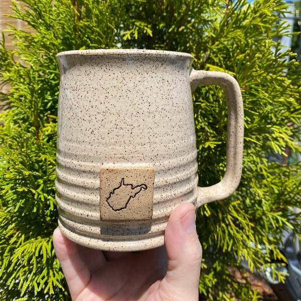 West Virginia Coffee Mug -Custom Made - 16 oz -Choose color - State West Virginia stamp image - Made To Order- ceramics - pottery