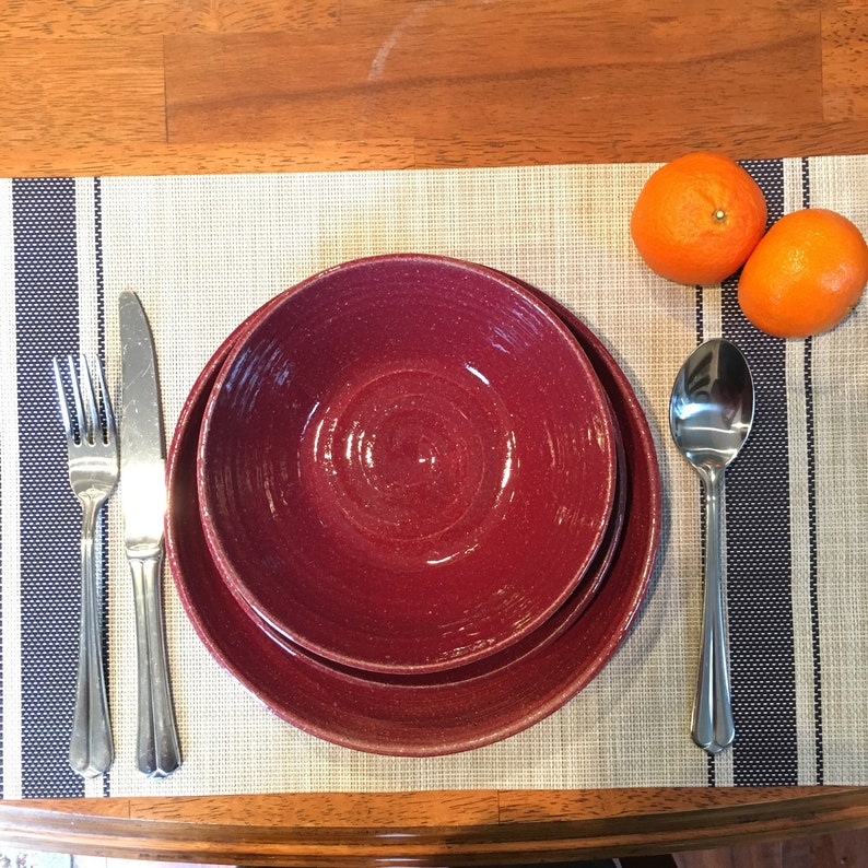 Ceramic Dinner Plate Salad Plate and Soup Bowl- ceramics pottery Ruby Red Custom pottery Dinner Ware Place Setting stoneware