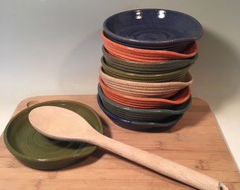 Large Pottery Spoon Rest: Farmhouse Kitchen Decor, Speckled Stoneware