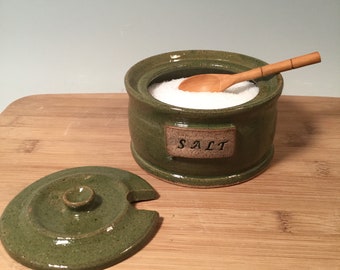 Pottery Salt Cellar - Kitchen Storage Jar - Avocado Green  Modern Pottery - Farmhouse style - ready to ship - ceramics - pottery - stoneware