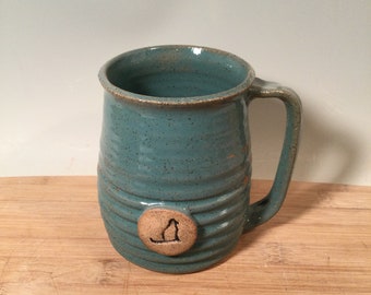 Cat Coffee Mug -Aqua Turquoise -16 oz -Ready to ship -Rabbit lover stamp-modern coffee mug - Made To Order- ceramics - pottery - stoneware