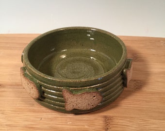 Extra Small Cat Dog dish - Pottery pet Bowl -Avocado Green  Pet Feeding Modern ceramics -farmhouse style pottery -stoneware - pets - feeding