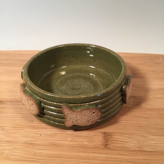 Extra Small Cat Dog Dish Pottery Pet Bowl -avocado Green Pet