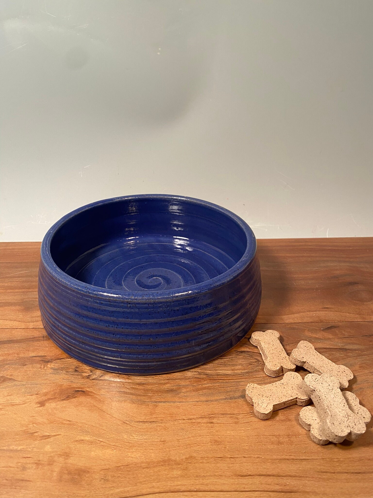 Medium Pet Dish - Dog Bowl With Dog Bones- Cobalt Blue Pottery Dog Bowl ...