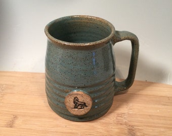 Wolf Coffee Mug -Aqua turquoise-gift idea -Ready to Ship -16 oz- Dog stamp image -dog lover -modern coffee mug -ceramics -pottery -stoneware