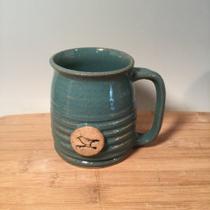 Bird Coffee Mug - Aqua Turquoise -16 oz -Ready to ship -Bird lover stamp-modern coffee mug - Made To Order- ceramics - pottery - stoneware