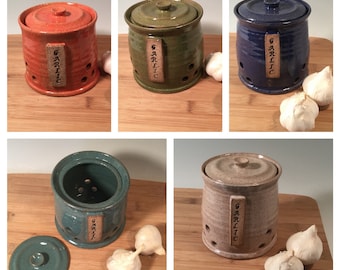 Custom Garlic Keeper - Pottery Garlic Jar - Lidded Jar - Kitchen Storage - Made to Order - Choose your color- ceramics - pottery - stoneware