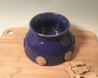 Long Ear Dog Bowl- Spaniel Bowl - bol d'eau pour chien sans dégâts - Poterie bleu cobalt - prêt à expédier - céramique - grès - animaux de compagnie - alimentation