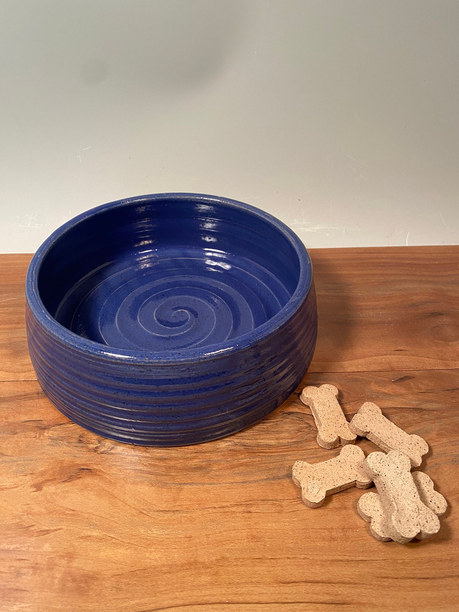 Medium Pet Dish - Dog Bowl With Dog Bones- Cobalt Blue Pottery Dog Bowl ...