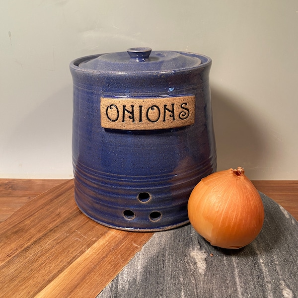 Custom Onion Jar - Made to Order Lidded Jar - Large Canister - Kitchen Storage - Choose your Text - Choose your Color - Ceramics - Pottery