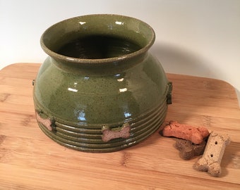 Long Ear Dog Bowl- Spaniel Bowl -mess free dog water bowl -Avocado green pottery -ready to ship - ceramics - stoneware - pets - feeding