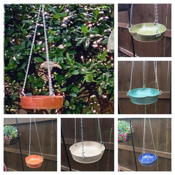 Made to Order Bird Bath - Hanging Bird Feeder - Clover Shape Garden Decoration - Yard Art - Choose your color - modern ceramics and pottery