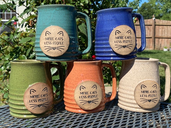 More Cats Coffee Mug: Handmade Pottery, Cat Lover Gift (16 Oz) - Etsy