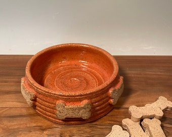 Extra Small Cat Dog dish - Pottery pet Bowl -Coral Orange Pet Feeding Modern ceramics -farmhouse style pottery -stoneware - pets - feeding