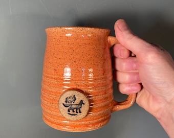 Fox Coffee Mug - Coral Orange-gift idea -Ready to Ship -16 oz- Dog stamp image -dog lover -modern coffee mug -ceramics -pottery -stoneware