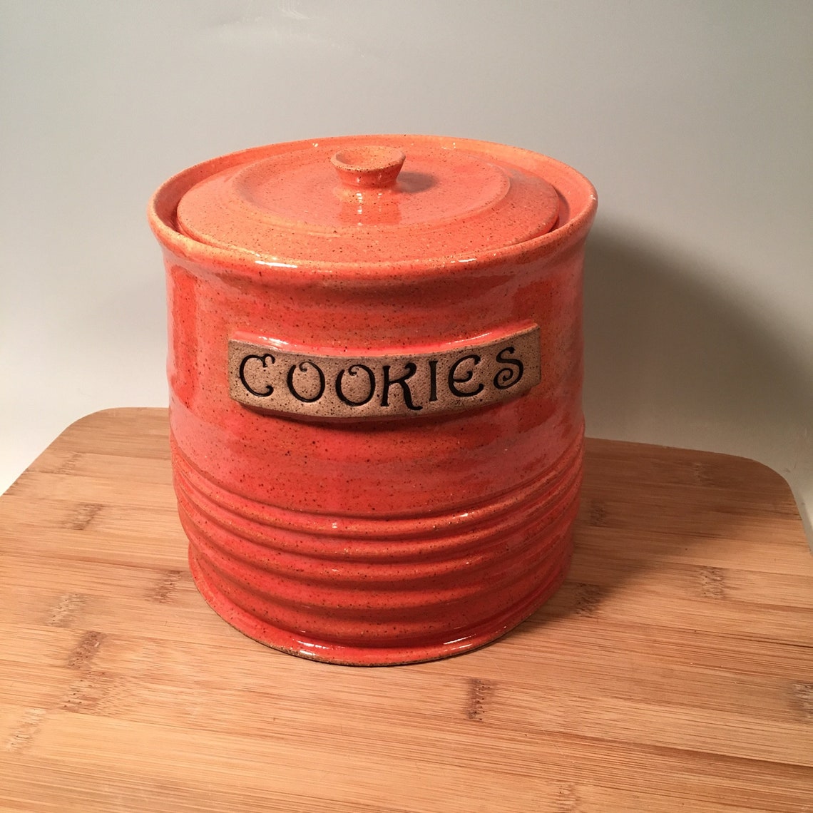 Cookie Jar lidded Jarkitchen Storage coral Burnt Orange Etsy