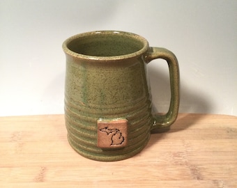 Michigan State Coffee Mug - 16 oz - State of Michigan stamp image - Made To Order- ceramics - pottery - stoneware