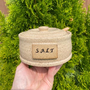 Stoneware Pottery Salt Cellar: Ivory White Farmhouse Kitchen Jar