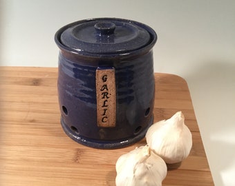 Garlic Jar - Lidded Pottery Jar - Garlic Keeper -Kitchen Storage - Cobalt Blue ceramic -farmhouse style -Ceramics - Pottery -Stoneware