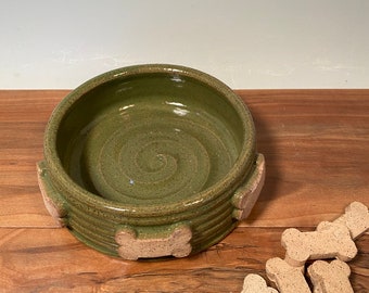 Extra Small Cat Dog dish - Pottery pet Bowl -Avocado Green- Pet Feeding Modern ceramics -farmhouse style pottery -stoneware - pets - feeding