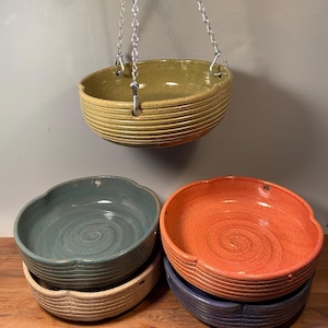 Hanging Bird Bath Feeder:Made to order Clover Shape Ceramic Garden Art choose color