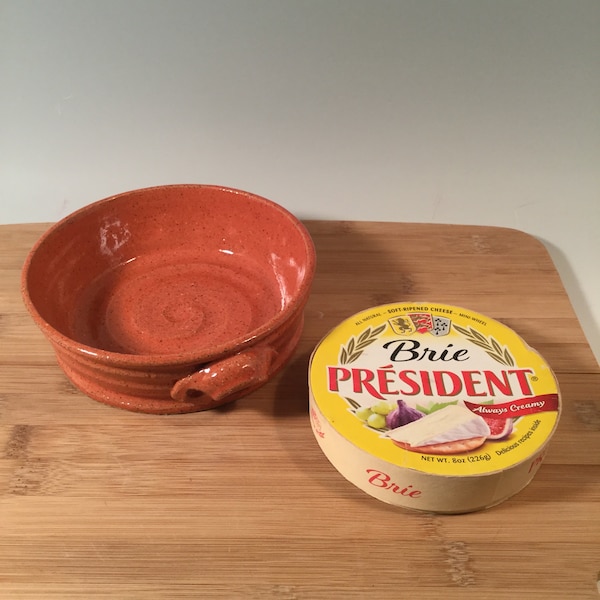 Mini Pie Pan - Brie Baker Dish - Personal Size Casserole - Coral Burnt Orange pottery - farmhouse style - ceramics - pottery - stoneware