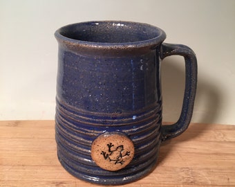 Frog Coffee Mug -Cobalt blue-16 oz-ready to ship -Frog Stamp  -modern mug -Made To Order-ceramics -pottery - stoneware