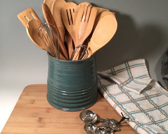 Pottery Kitchen Utensil Holder - Ceramic Wine Chiller- Aqua Turquoise farmhouse style -Ready to Ship - ceramics  - modern pottery- stoneware