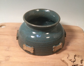 Long Ear Dog Bowl- Spaniel Bowl -mess free dog water bowl -Aqua Turquoise pottery -ready to ship - ceramics - stoneware - pets - feeding
