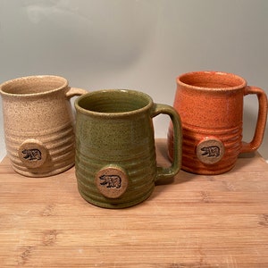 Bear Coffee Mug - custom mug - gift idea-Made to Order-16 oz- Rabbit stamp image -modern coffee mug - ceramics - pottery - stoneware