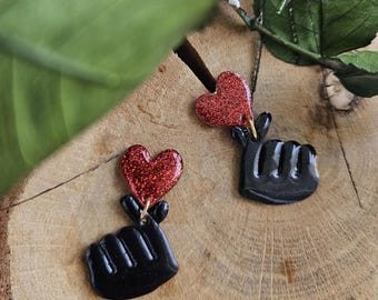 Long drop earrings “Committed Heart”