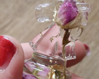 Botanical Chess Piece Keychain — King, Queen, or Knight with Rose, Gold Leaf & Dried Flowers — Unique Handmade Bag Charm