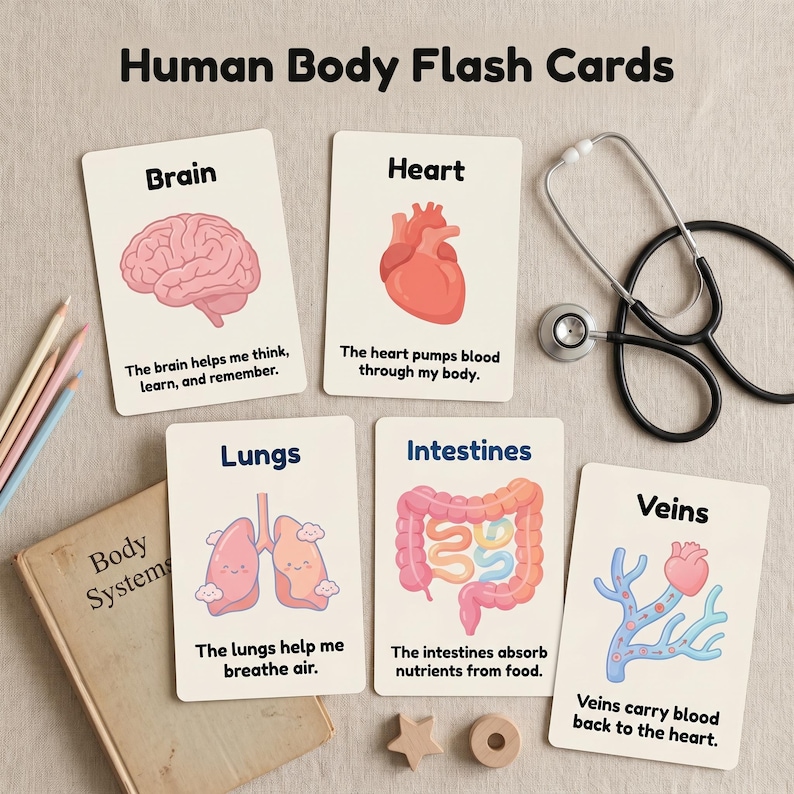 Human Body Flash Cards Printable | Internal Organs Anatomy Cards for ...