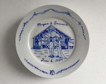 Individuell handgemaltes Haus-Portrait auf Keramik/Porzellan Tellern