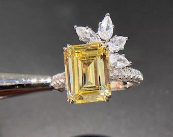 Smaragdschliff Canary Yellow Lab Diamant Ring: 925 Sterling Silber, 11 x 9 MM, Hochzeitsgeschenk