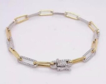 Zweifarbiges Paperclip Gliederarmband, zierliche Gold & versilberte Kette, Armband für Geschenk