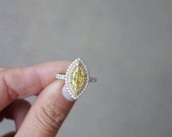 Doppelter Halo Marquise Schnitt Verlobungsring, Kanariengelb, 14K Gold vergoldet, 14 x 7 MM