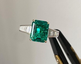 Grüner Smaragdschliff Hochzeit Verlobungsring: 925 Sterling Silber, 9 x 7 MM, Geschenk zum Jahrestag