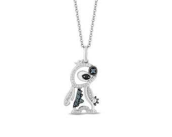 Disney Lilo & Stitch Pendant, London Blue Topaz, 925 Sterling Silver, For Gift