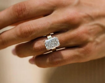 Weißer Diamant Ring mit strahlendem weißen Diamant: 14K Roségold vergoldet, 13 x 9 MM, Ehering