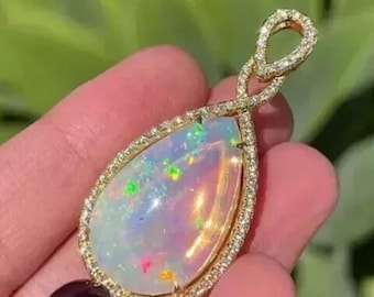 Natürlicher Feueropal 3Ct Pear Cut Teardrop Anhänger 14K Gelbgold Plated 10 x 7 MM