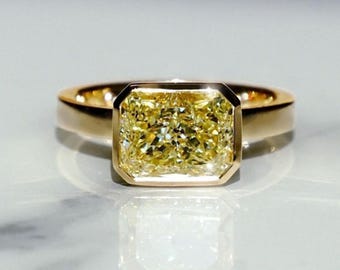 Lünette Ost-West-Ring, Canary Yellow Radiant Cut, 14K Rosegold vergoldet (9 x 7 MM)
